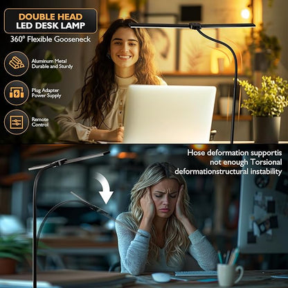 Desk Lamp,20W Ultra Bright Auto Dimming Desk Light Stepless Dimming and Tempering LED Desk Lamp,Dual Screen Computer Monitor Gooseneck Smart Light,5 adjustable lighting modes for Office Home