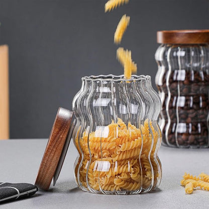 Glass Food Storage Container Jar with Airtight Seal Acacia Wood Lids Kitchen Clear Glass canister Coffee, Bean,Tea,Spice Containers Sugar,Cookies,Nuts,Snack,Candy Jar