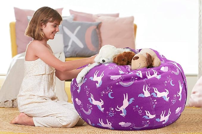 Aubliss Stuffed Animal Bean Bag Storage Chair (Purple Unicorn, Large (38''))