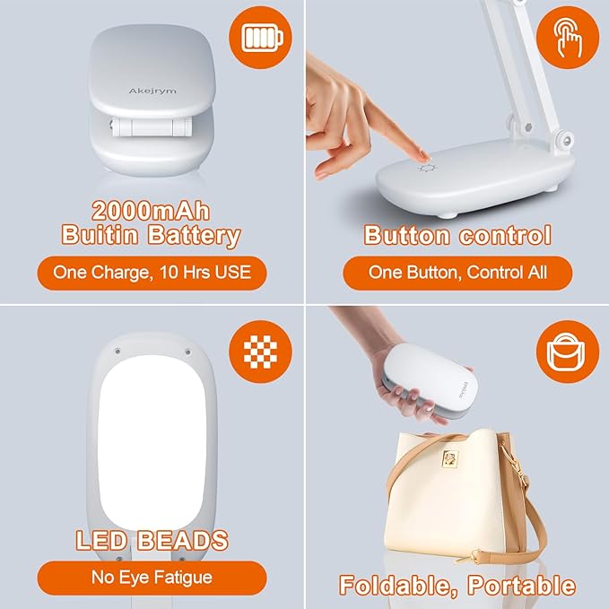 LED Desk Lamp for Office Home & Battery Operated Lamp Rechargeable Lamp Foldable & Portable Light, [2-fold support frame higher] 3 Brightness Dimmable Small Desk Lamp Wireless Reading Lamp