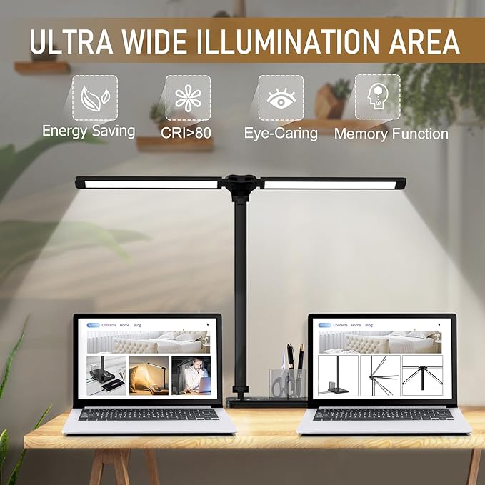 Dimmable LED Desk Lamp with USB Charging Port, 50 Lighting Modes Dual Swing Arm Architect Table Lamp Light Desk Lamp for Home Office Dorm Piano Nail