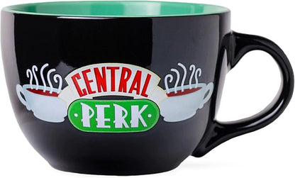 Silver Buffalo FRIENDS Central Perk Black Ceramic Mug Oversized for Coffee, Soup, 24 Ounces | Oversized for Coffee, Cup, Black, 0.71 Liters