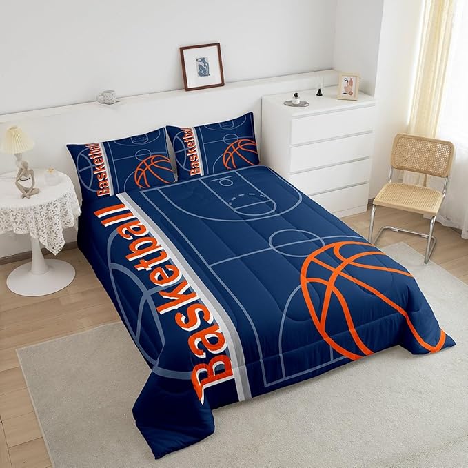 Feelyou Basketball Bedding Set Twin Size Gaming Sports Comforter Set for Kids Boys Girls Decor Ball Games Comforter Basketball Lover Duvet Set Bedroom Quilt Set