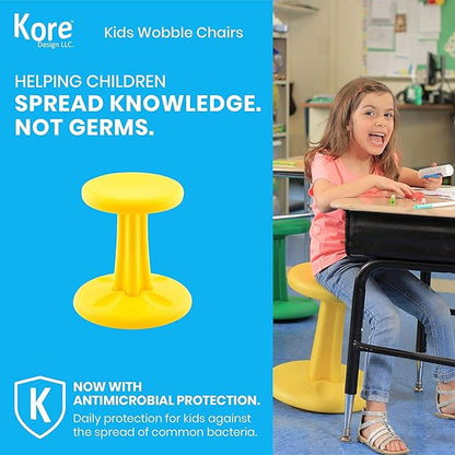 Kore Kids Wobble Chair - Flexible Seating Stool for Classroom & Elementary School, ADD/ADHD - Made in The USA - Age 6-7, Grade 1-2, Yellow (14in)