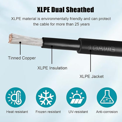 10 AWG Solar Cable 50FT Red + 50FT Black Tinned Copper Wire, 10 Gauge Solar Panel Wire for RV, Automotive, Trailer, Marine, Outdoors