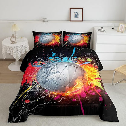 Erosebridal Kids Volleyball Comforter Set for Teen Girls Boys Volleyball Bedding Set Twin Grunge Hippie Tie Dye Bedding Comforter Red Blue Fire Water Lightning Quilt Duvet Insert 1 Pillow Case