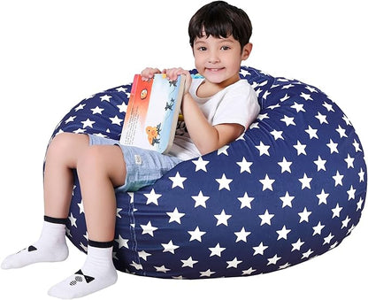 Lukeight Stuffed Animal Storage Bean Bag Chair Cover for Kids, Zipper Beanbag Chair Cover for Organizing Toddler & Kids' Rooms Plush Toys (Stars Navy Velvet, X-Large)