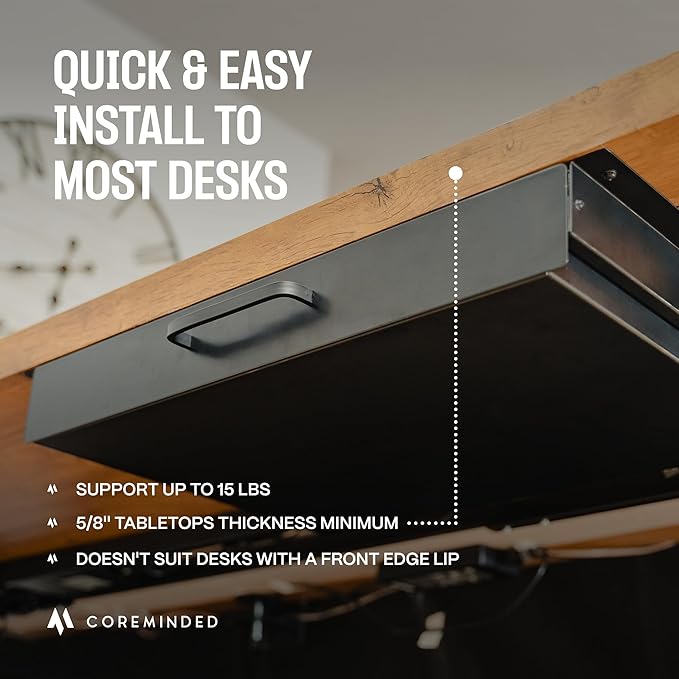 Under Desk Drawer For Desk, Standing Desk Drawer Attachment Under Desk Drawer Slide Out, Carbon Steel Office Drawers Under Desk Pull Out Undermount Drawer, Sliding Underdesk Drawer - 7.5 * 8 * 2.8 in