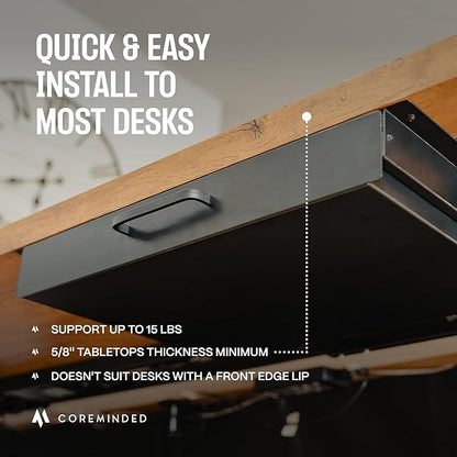 Under Desk Drawer For Desk, Standing Desk Drawer Attachment Under Desk Drawer Slide Out, Carbon Steel Office Drawers Under Desk Pull Out Undermount Drawer, Sliding Underdesk Drawer - 13*8*2.8 in