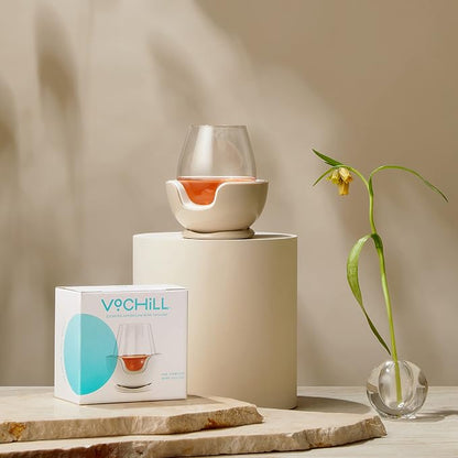 VoChill Stemless Wine Glass Chiller | Keep the Chill In Your Glass | Made In USA | Separable & Refreezable Chill Cradle | Actively Chills Stemless Glassware | Stone, Single Stemless