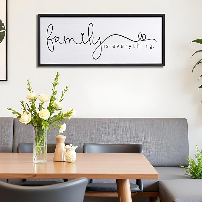 Foutcheou Family is Everything Wall Decor Sign 32"×12" for Family Living Room Large Wood Framed Wall Art Hanging Decoration (Black)