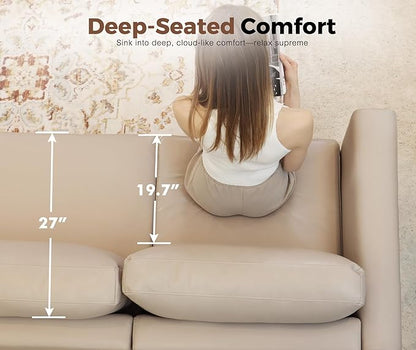 ABCASA Faux Leather Single Sofa, Modern Accent Chair Whitesand with Storage Deep Seat Large Reading Armchair for Living Room Bedroom Office