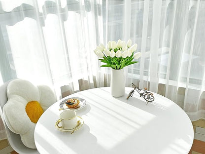 Mandy's Artificial Tulips 20 Stems Pure White PU Faux Flowers for Wedding Home Decor 13.5 Inch