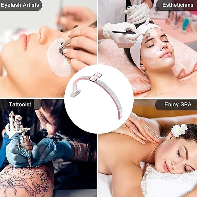 Half Moon Light for Nail Desk, 30'' Half Moon Lamp with Phone Holder, Large 40W Led Lash Light for Nails, Eyelash Extensions, Makeup, Tattoo, Spa, Desk Lamp for Nail Tech (Pink)