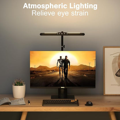 Led Desk Lamp for Office Home, Architect Desk Lamp with Clamp, Ultra Bright Dimmable Table Light, Stepless Dimming and Tempering Desk Light for Workbench Drafting Reading Study (Black)