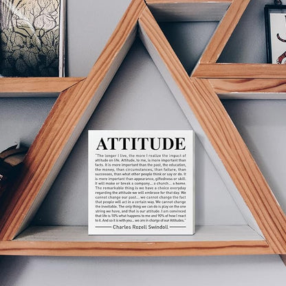 Home Office Desk Wooden Box Sign Decor, We Are in Charge of Our Attitudes, Inspirational Book Quotes Desk Decor Motivational Desk Decorations for Women Men Student Office Classroom School