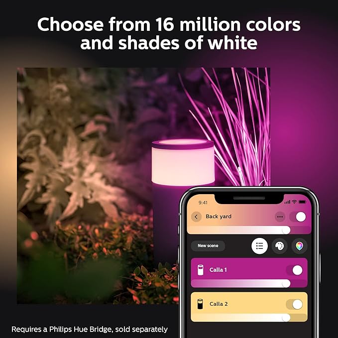 Philips Hue Calla Outdoor Smart Pathway Light - White & Color Ambiance LED Walkway Lights - Low Voltage Lighting - 1 Pack - Requires Bridge and Power Supply - Control with App and Voice - Weatherproof