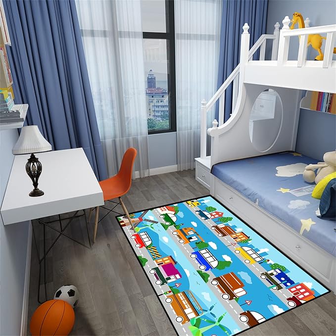 Car Carpet for Kids Kids Rugs for Playroom Car Track Rug Road Rug for Kids Car Play Rug Road Carpet for Toy Cars Car Track Rugs for Boys Car Rug for Boys Room 5'×7'