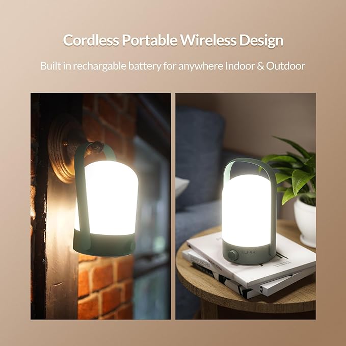 Table Lamp Portable Cordless Lantern, 360° Portable Handle, Stepless Dimmer, Powerful Long-Lasting 50hrs, Rechargeable LED Lantern for Camping Bedroom Party (Green)