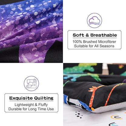 Meeting Story Dinosaur Comforter Set,Gradation Fluorescence Dinosaur Full Comforter Set, 3 PCS 1 Comforter and 2 Pillowcases in One Bag, All Season Bedspread for Kids Teens Adults（Full）