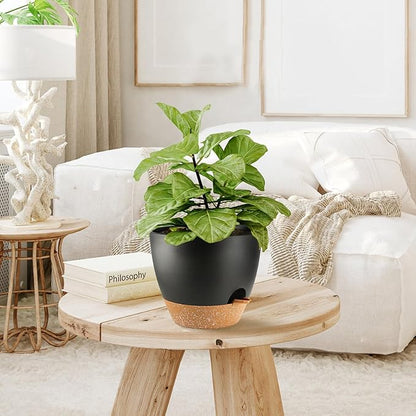 Indoor Pots For Plant Self Watering Plant Pots For Lazy People, 8/7.5/7/6.5/6/5.5/5 Inch,Black Plastic Self Watering Planter For All Houseplants,Succulent, African violets, Flowers And Cactus