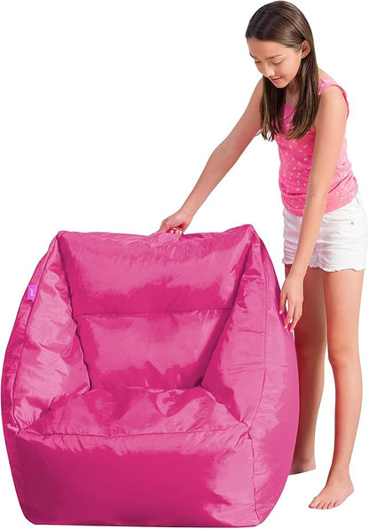Posh Creations Structured Comfy Seat for Playrooms and Bedrooms, Large Bean Bag Chair, Coronado Chair, Pink