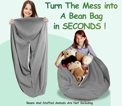Stuffed Animal Storage Bean Bag Chair Corduroy Toy Cover Organize Plush Toys and Textiles Perfect Ultra Soft Sack Bean Bag for Kids and Teens (No Filler) Gray