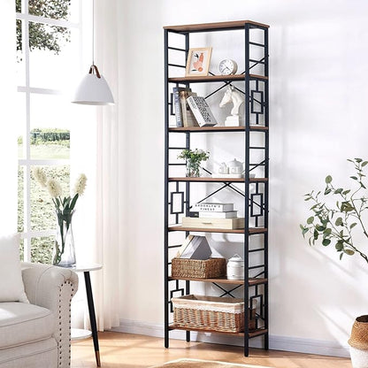 HOMISSUE Tall Bookshelf, Industrial 7-Tier Bookshelf with Unique Design, Open Bookshelves and Bookcases, Freestanding Book Shelf Bookcase for Living Room, Home Office and Bedroom, Rustic Brown