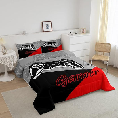 Feelyou Gamer Comforter Set for Boys Teens Gaming Bedding Set Video Game Contoller Home Decor for Kids Down Alternative Comforter Queen Size 3 Pieces 1 Comforter with 2 Pillowcases