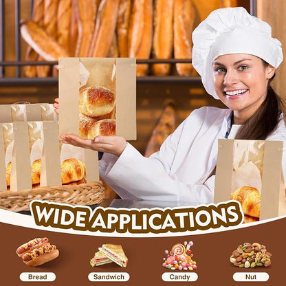 30 Pack Bakery Bags with Window Kraft Paper Bread Bags Bread Loaf Bags with Tin Tie Tab Lock Toast Bags Baked Food Packaging Storage