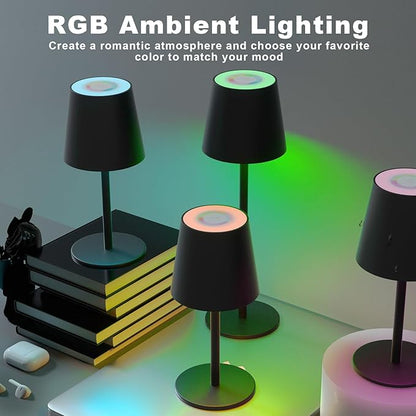 ORALUCE RGB Cordless Table Lamp Rechargeable, LED Battery Operated Desk Lamp with Type-C Charging Port, Multiple Colour Stepless Dimming Touch Lamp for Outdoor Party/Coffee Shop/Camping/Bars, 2 Pack