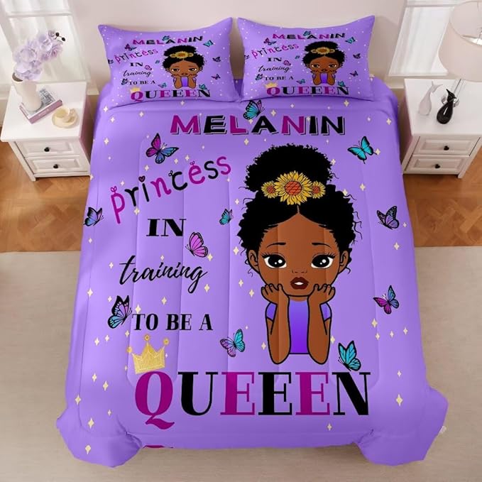 Black Girl Comforter Set Twin for Kids,Black Girl Magic Bedding Set,African American Girl Inspirational Quotes Comforter Set,Black Princess Bed Bedroom Set