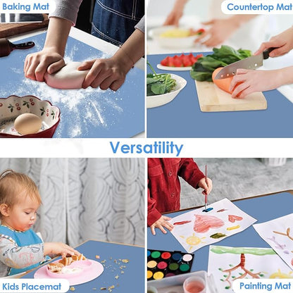 Extra Large Silicone Craft Mat for Kids, Large Silicone Sheet for Crafts, Kitchen Non-Stick Baking Mat Blue Gray, Heat Resistant Countertop Mat, Waterproof Placemat, Multipurpose Mat 24''x16''