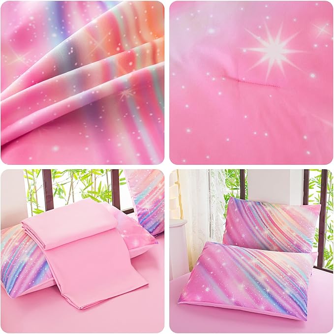 Twin Comforter Set for Girls Galaxy Bedding 7pieces, Ombre Bedding Comforter Sets Rainbow Comforter Glitter Bedding Twin Teen Comforter Sets for Girls
