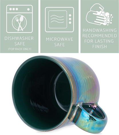 Elanze Designs Glossy Reactive Glaze Large 17 Fluid Ounce Everyday Kitchen Food Grade Ceramic Stoneware Coffee Mug Cup with Comfort Curved Handles, Set of 4, Emerald Green