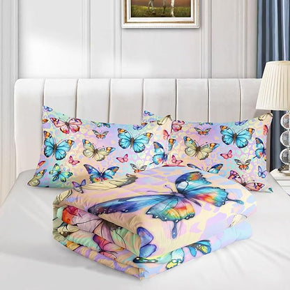 Datura home Kids Comforter Set Butterfly Printed Pattern Bedding Set with 1 Comforter and 2 Pillowcases for Girls Boys Bedroom All Season(Butterfly0 Full)