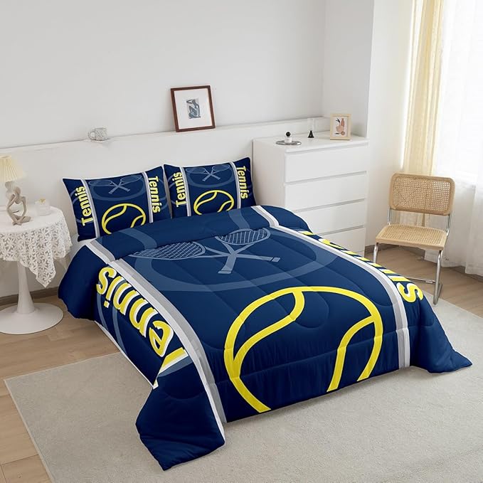 Feelyou Kids Tennis Comforter Set Full Size Tennis Sports Bedding Set for Boys Girls Teens Bedroom Decor Tennis Gaming Comforter Women Men Tennis Lovers Duvet Set with 2 Pillow Case