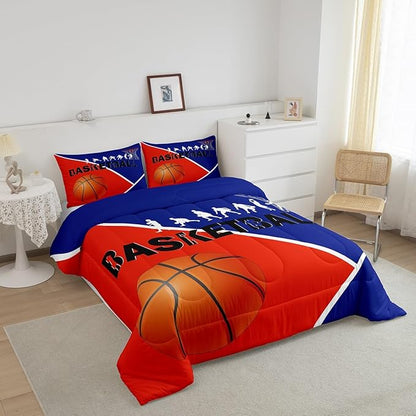 Erosebridal Basketball Twin Bedding Sets for Boys Girls Basketball Player Comforter Set Sports Bedding Comforter Sets for Kids Teen Orange Blue Geometric Quilt Duvet 1 Pillow Case Bedroom Dorm Decor