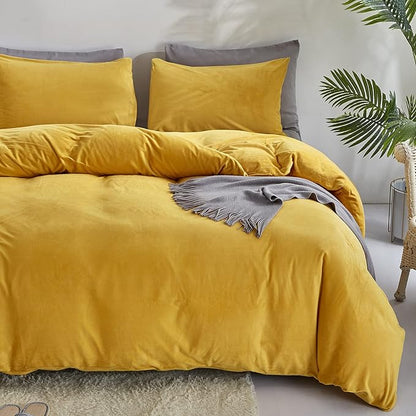 Wellboo Mustard Velvet Comforter Sets California King Women Turmeric Yellow Fluffy Bedding Comforters Cal King Teen Girls Dark Yellow Plush Quilts Soft Warm Winter Flannel Blankets Solid Yellow Bed