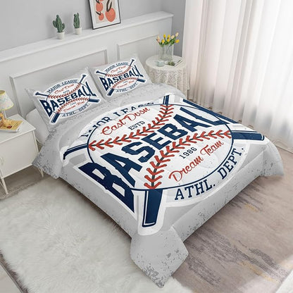 Datura home Baseball Comforter Set Vintage Grey Baseball Printed Quilt Bedding Set with 1 Comforter and 2 Pillowcases for Boys and Girls Bedroom All Season(Baseball Queen)