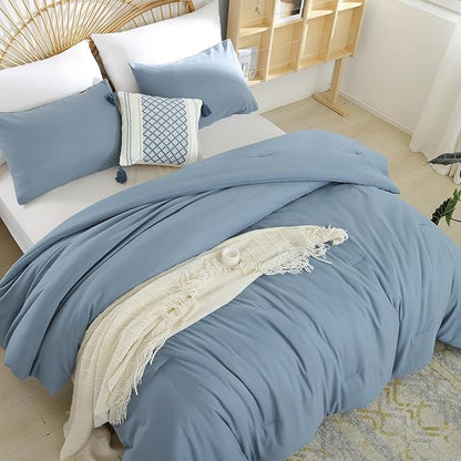 Dusty Blue Comforter California King Comforter Set - 3PCS Grayish Blue Oversized Boho Beddsing Set Soft Fluffy Microfiber Comforter for All Season (1 Comforter, 2 Pillowcases)