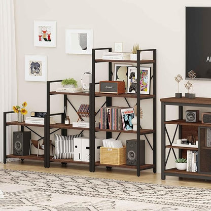 BON AUGURE 3 Tier Industrial Bookshelf, Office Small Open Book Shelf for Small Space, Short Wooden Etagere Bookcase (Rustic Oak)