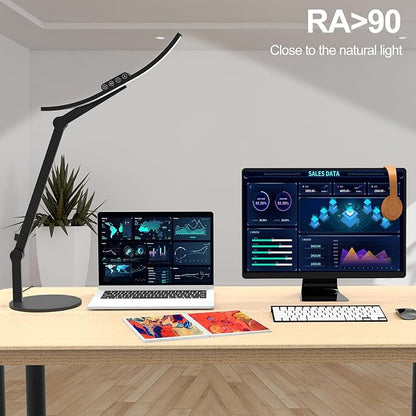 Led Desk Lamp for Home Office, Architect Curved Desk Lamp with Base Bright 1000LM Adjustable Desk Light Dimmable Touch Tall Table Light with 3 Rotatable Joints for Computer Workbench