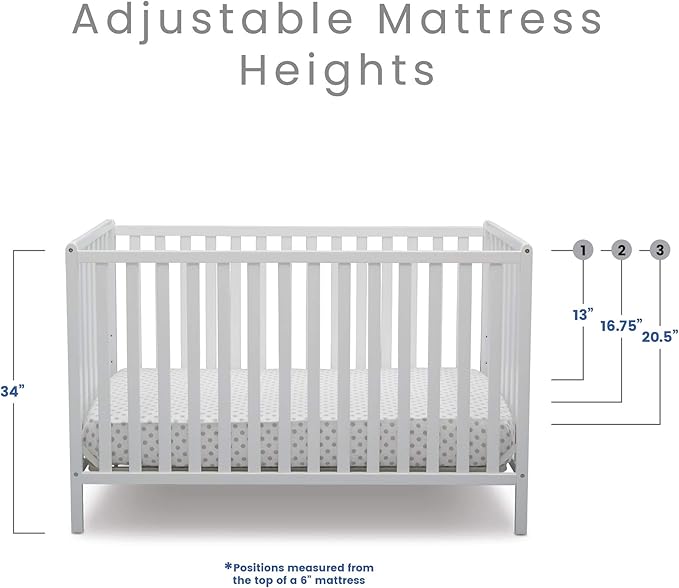 Delta Children Heartland 4-in-1 Convertible Crib Infant Changing Table with Pad + Serta Perfect Start Crib Mattress, Bianca White