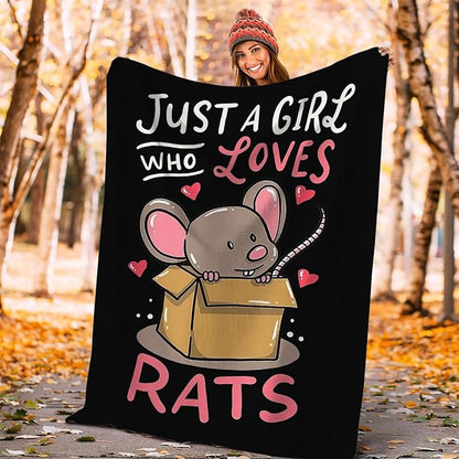 Just A Girl Who Loves Rats Blanket Soft Cozy Mouse Rat Plush Throw Blanket Warm Animal Flannel Fleece Stuff Decor Blanket Gifts for Lover Teens Kids Girls Boys Women Adults Bed Travel 40"x50"