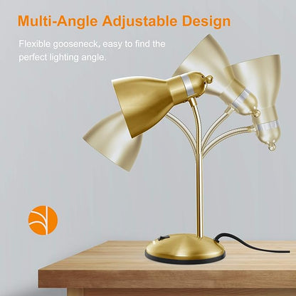 LEPOWER Metal Desk Lamp, Adjustable Goose Neck Table Lamp, Eye-Caring Study Desk Lamps for Bedroom, Study Room and Office (Gold)