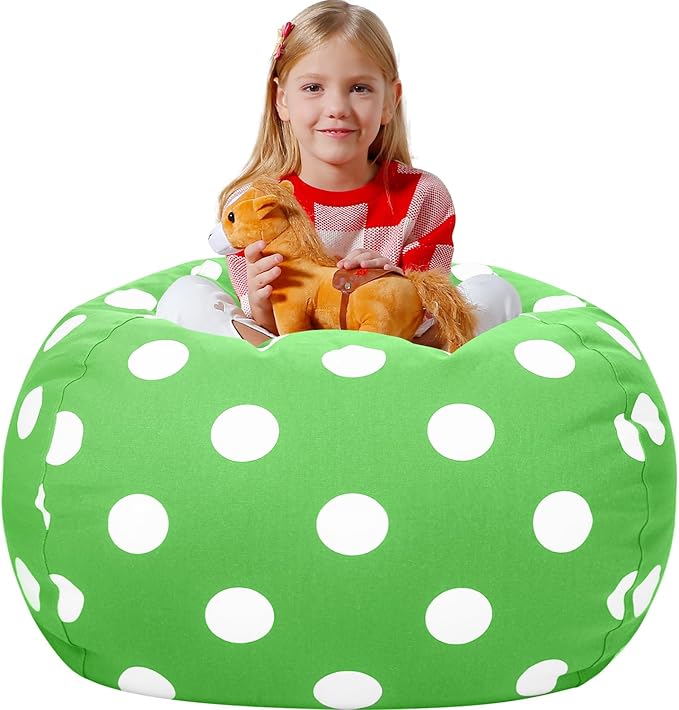 Aubliss Stuffed Animal Bean Bag Storage Chair (Green Dot, Large (38''))