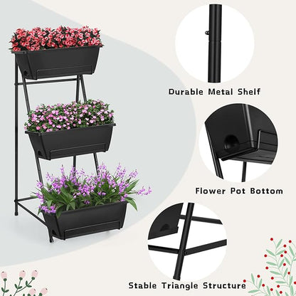 Vertical Raised Garden Bed 3 Tier Elevated Garden Planters Stand Up Garden Planter Box with Drainage Holes for Outdoor Indoor Plants Herbs Flowers Vegetables Black