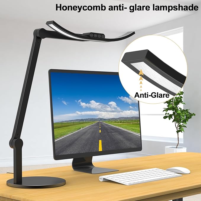 Led Desk Lamp for Home Office, Architect Curved Desk Lamp with Base Bright 1000LM Adjustable Desk Light Dimmable Touch Tall Table Light with 3 Rotatable Joints for Computer Workbench