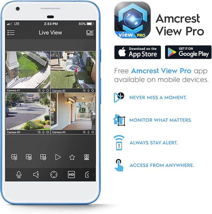 Amcrest UltraHD 4K (8MP) Outdoor Bullet Security IP POE Camera, 98ft NightVision, 2.8mm Lens, IP67 Weatherproof, 256GB MicroSD Recording, Black (IP8M-2496EB-V2)
